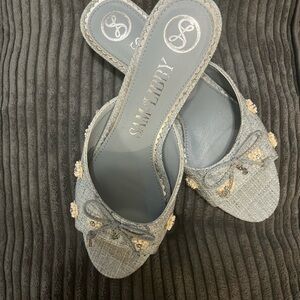 Sam & Libby Gray Mules with Bow and Embellishments